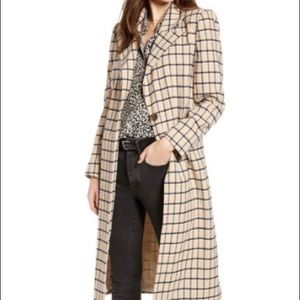 SOMETHING NAVY single breasted plaid wool coat size XS